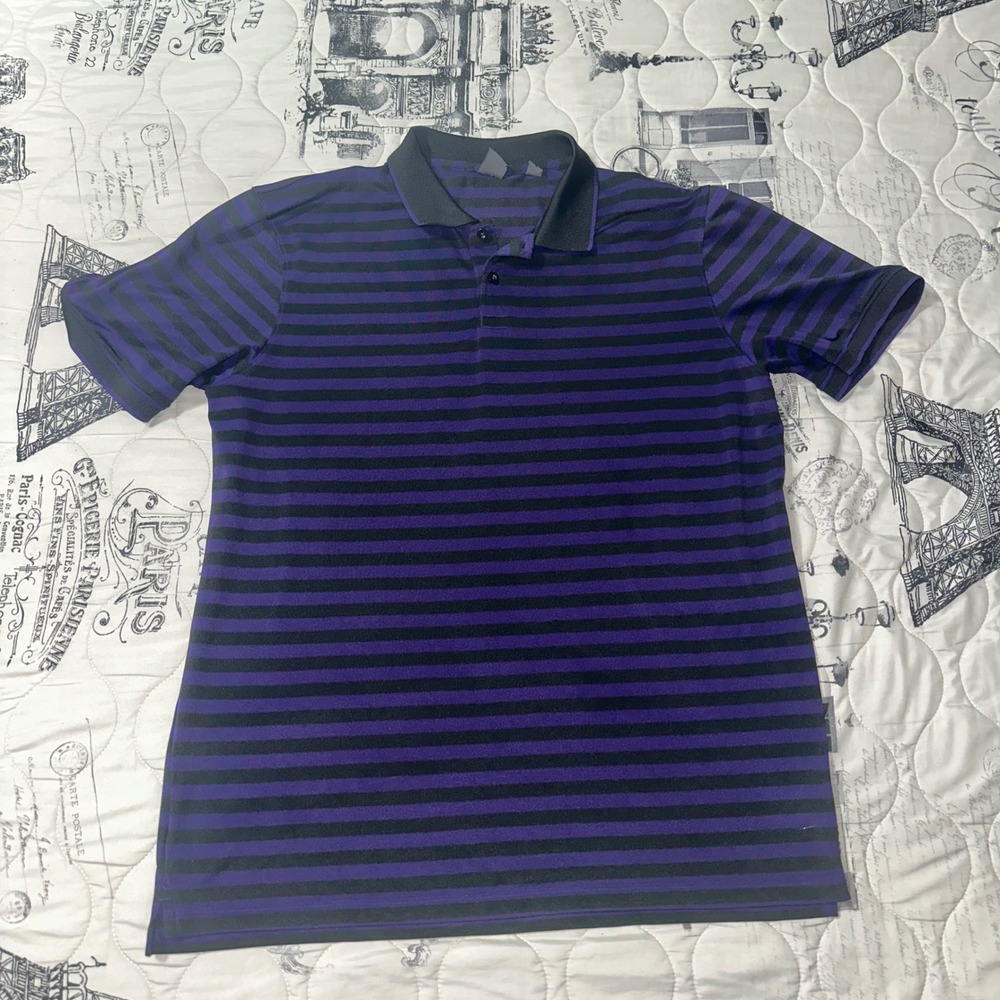 G/FORE Golf Polo Shirt Mens L Purple Black Striped Short Sleeve Casual Sport